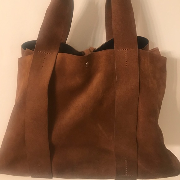 Theory Large Signature Tote Suede Bag in Cedar - Picture 3 of 6